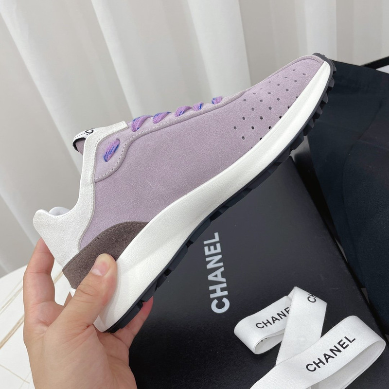 Ch*el suede kidskin sneaker light purple, blue & dark gray