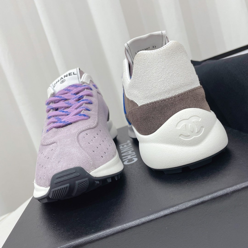 Ch*el suede kidskin sneaker light purple, blue & dark gray