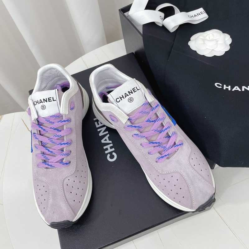 Ch*el suede kidskin sneaker light purple, blue & dark gray