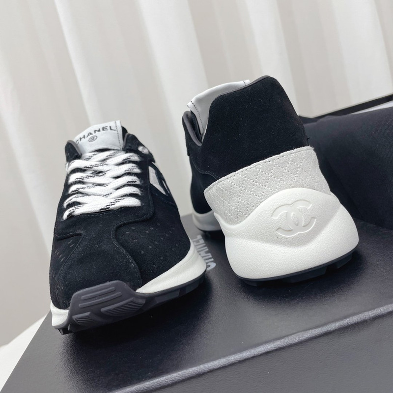 Ch*el fabric & suede kidskin sneaker black & grey