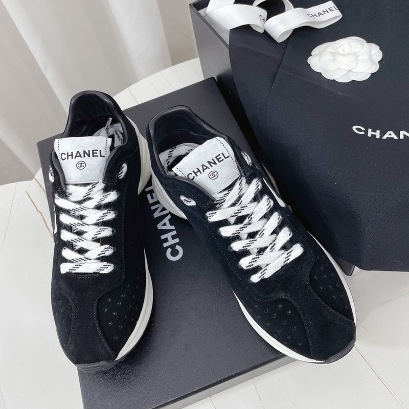 Ch*el fabric & suede kidskin sneaker black & grey