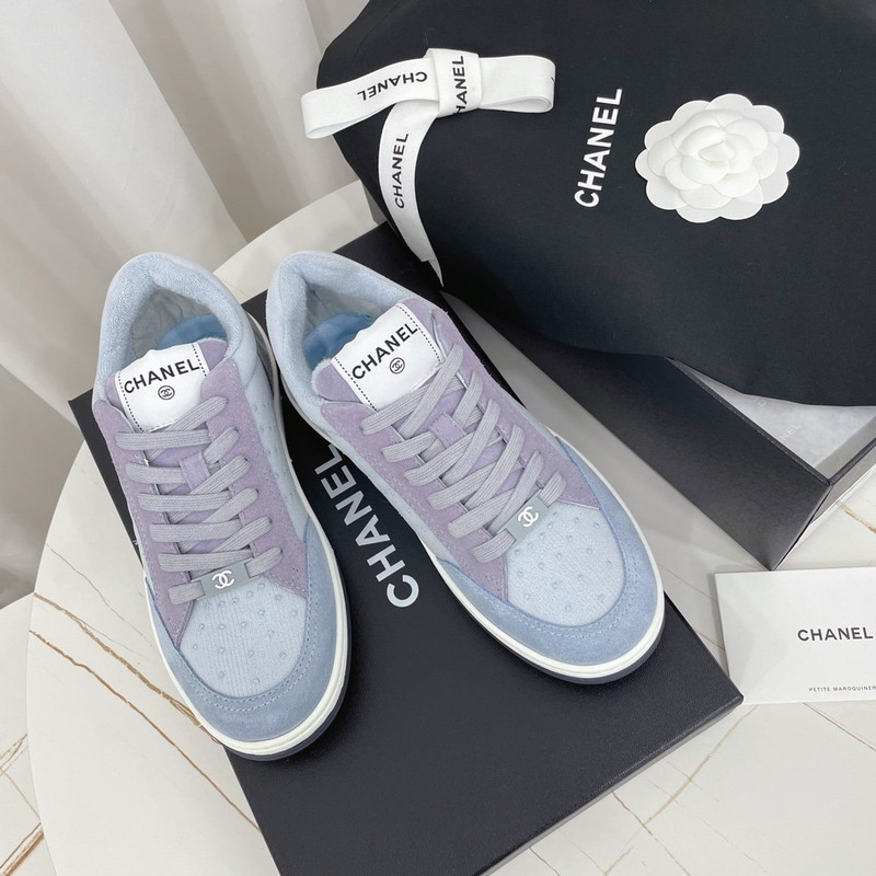 Ch*el calfskin sneaker light blue purple