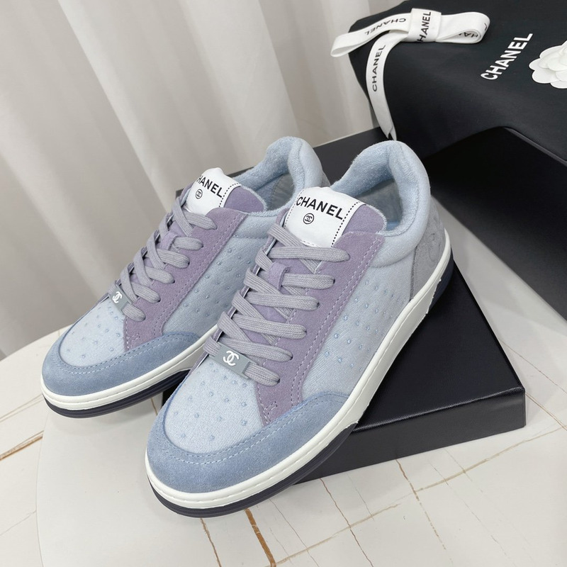 Ch*el calfskin sneaker light blue purple