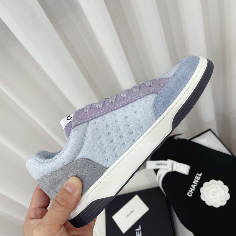 Ch*el calfskin sneaker light blue purple