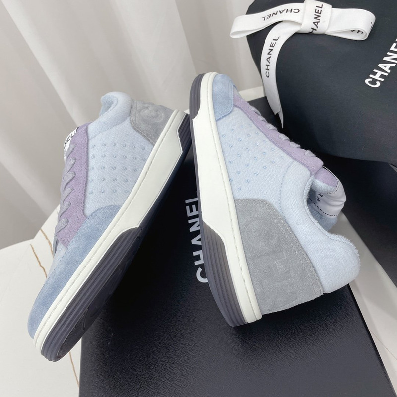 Ch*el calfskin sneaker light blue purple