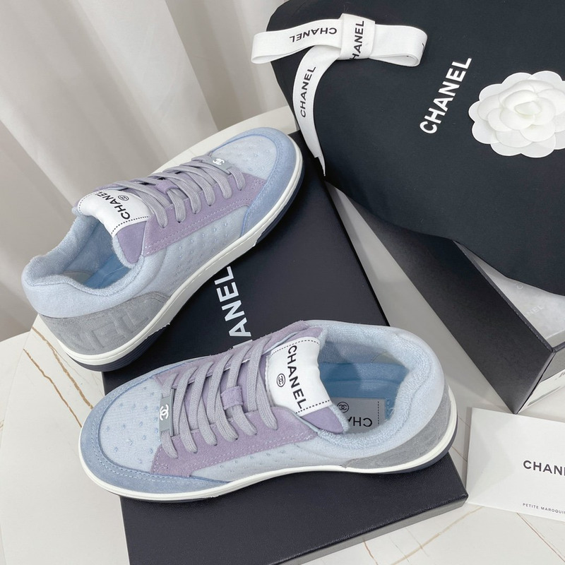 Ch*el calfskin sneaker light blue purple