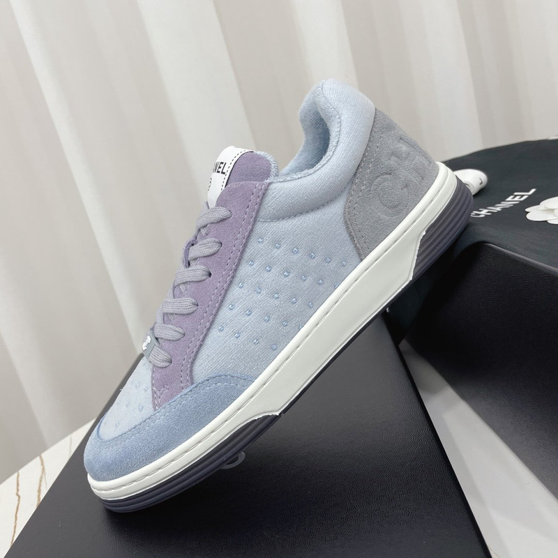 Ch*el calfskin sneaker light blue purple