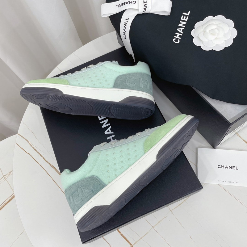 Ch*el calfskin sneaker green