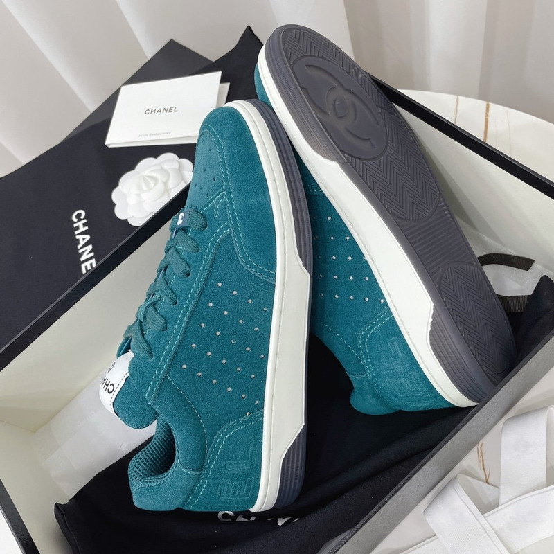 Ch*el calfskin sneaker teal