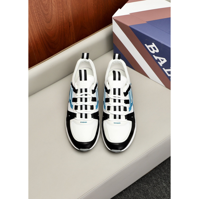 Bally Demmy Leather Sneaker in White,Black & Blue