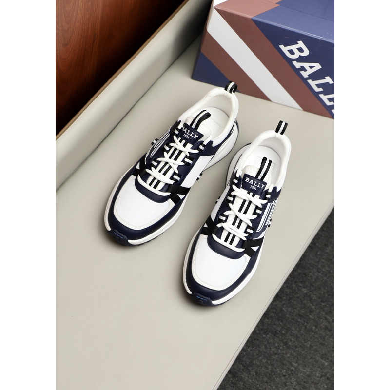 Bally Demmy Leather Sneaker in White & Navy