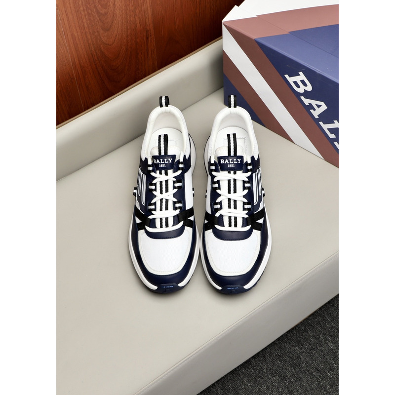 Bally Demmy Leather Sneaker in White & Navy