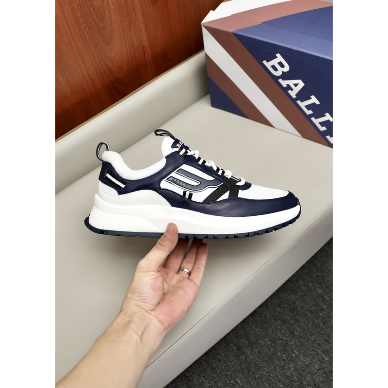 Bally Demmy Leather Sneaker in White & Navy