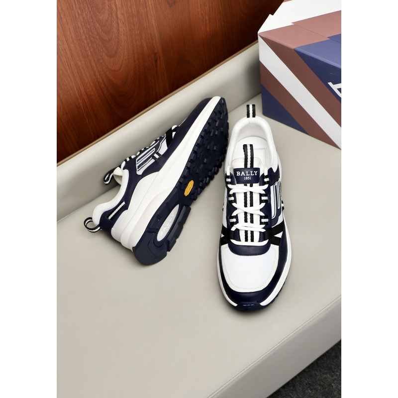 Bally Demmy Leather Sneaker in White & Navy