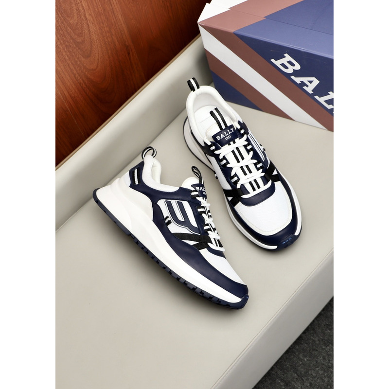 Bally Demmy Leather Sneaker in White & Navy