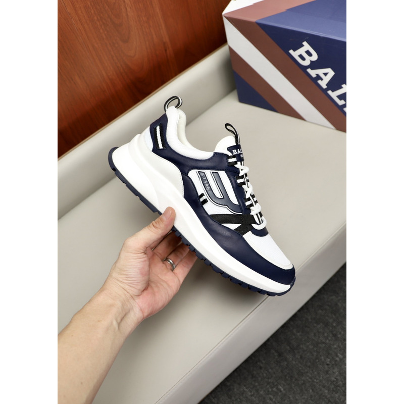 Bally Demmy Leather Sneaker in White & Navy