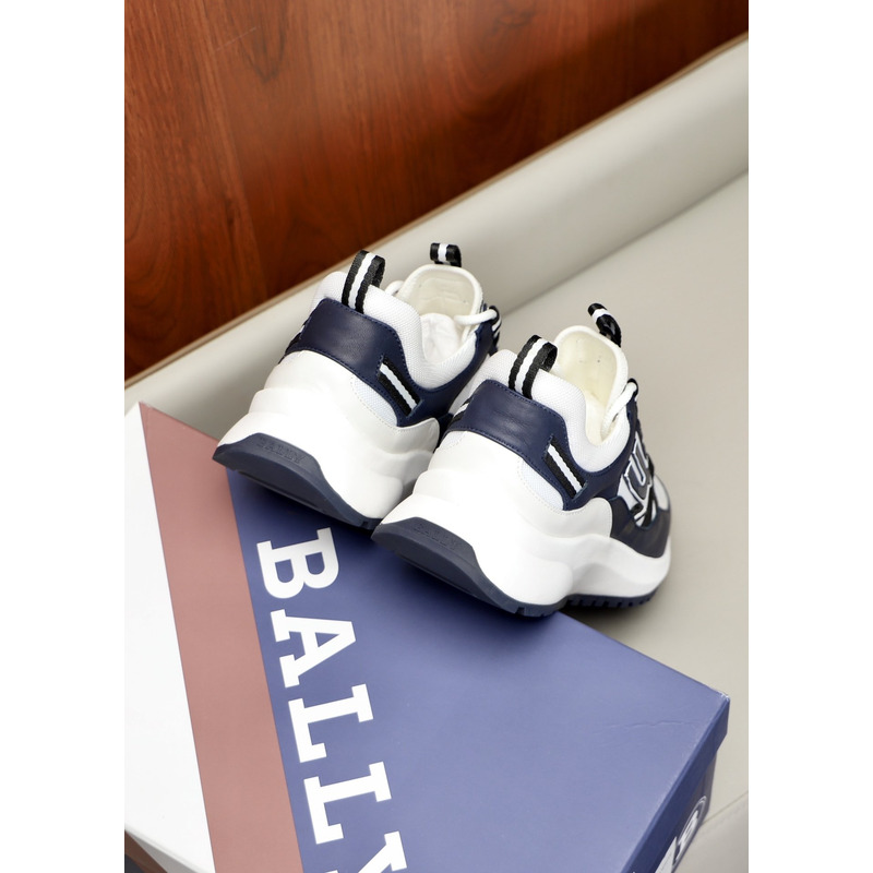 Bally Demmy Leather Sneaker in White & Navy