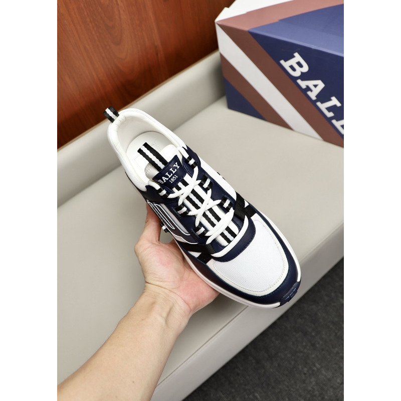 Bally Demmy Leather Sneaker in White & Navy