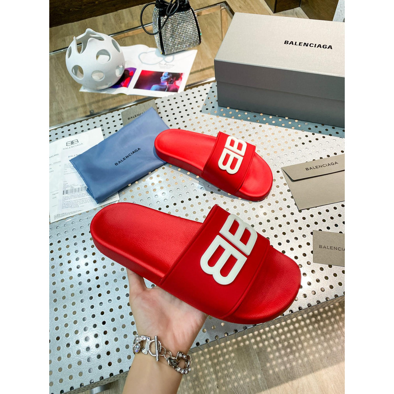 Ba*len*cia*ga pool slide sandal 3d bb logo red