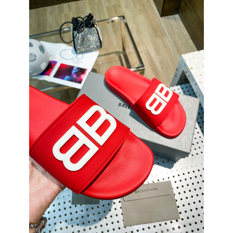 Ba*len*cia*ga pool slide sandal 3d bb logo red