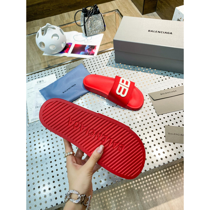 Ba*len*cia*ga pool slide sandal 3d bb logo red