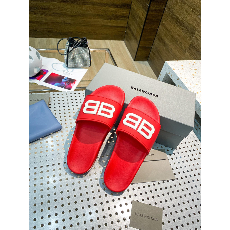 Ba*len*cia*ga pool slide sandal 3d bb logo red