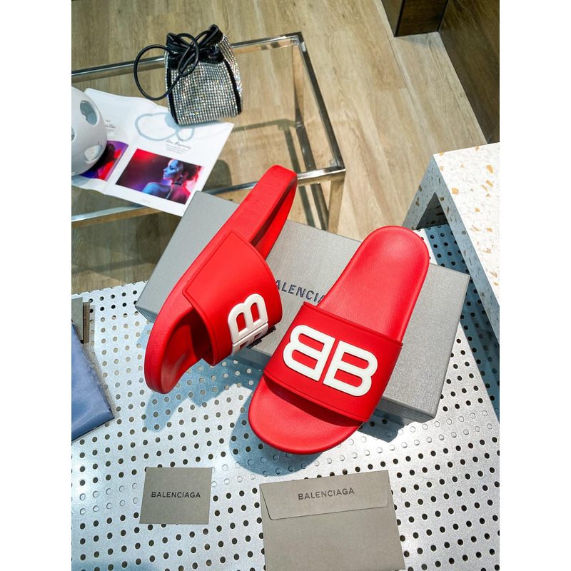 Ba*len*cia*ga pool slide sandal 3d bb logo red