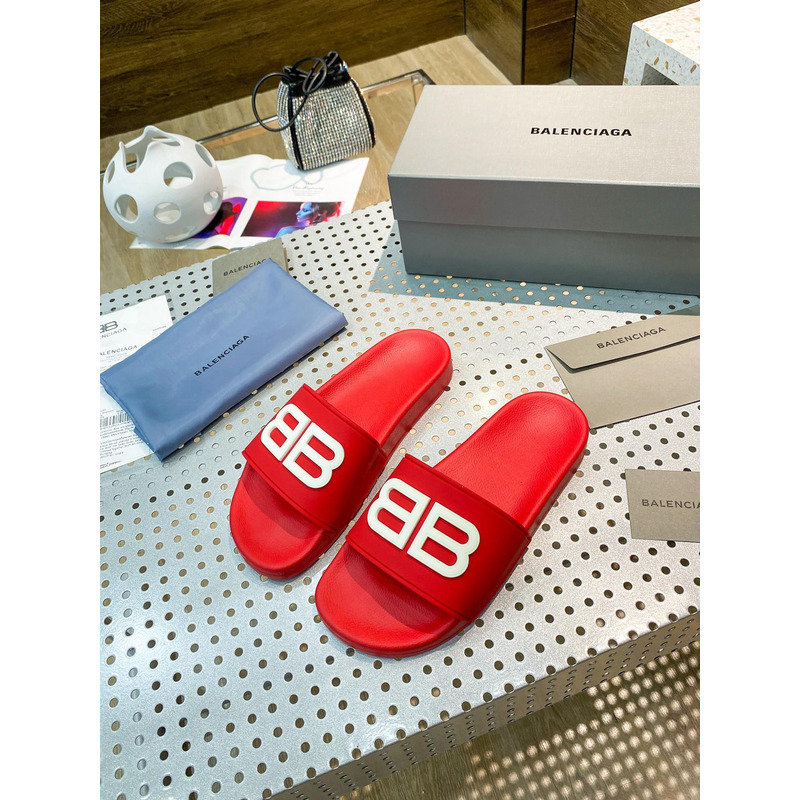 Ba*len*cia*ga pool slide sandal 3d bb logo red