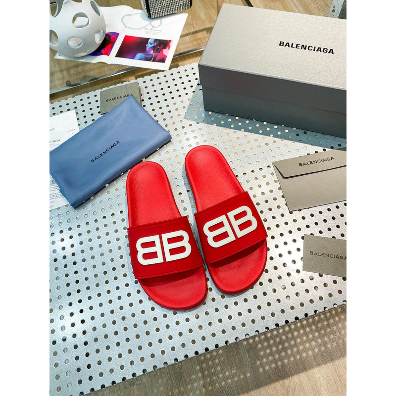 Ba*len*cia*ga pool slide sandal 3d bb logo red