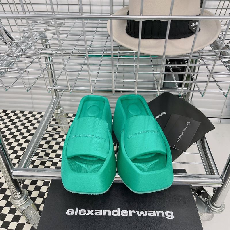 Alexander Wang Taji Platform Slide Sandal in Lycra Cyan