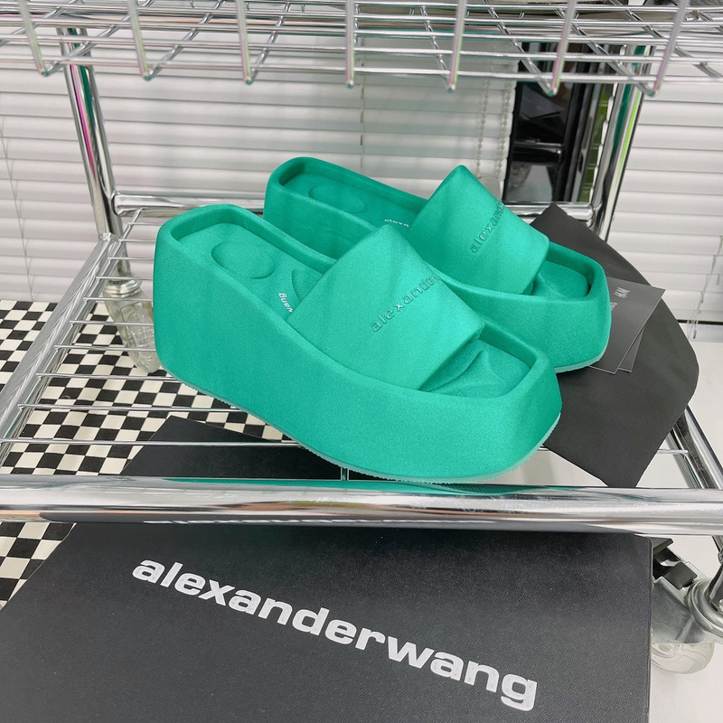 Alexander Wang Taji Platform Slide Sandal in Lycra Cyan