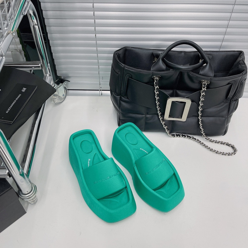 Alexander Wang Taji Platform Slide Sandal in Lycra Cyan