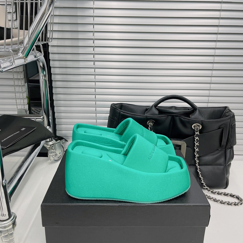 Alexander Wang Taji Platform Slide Sandal in Lycra Cyan