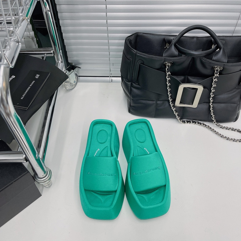 Alexander Wang Taji Platform Slide Sandal in Lycra Cyan