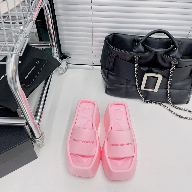 Alexander Wang Taji Platform Slide Sandal in Lycra Neon Bubblegum