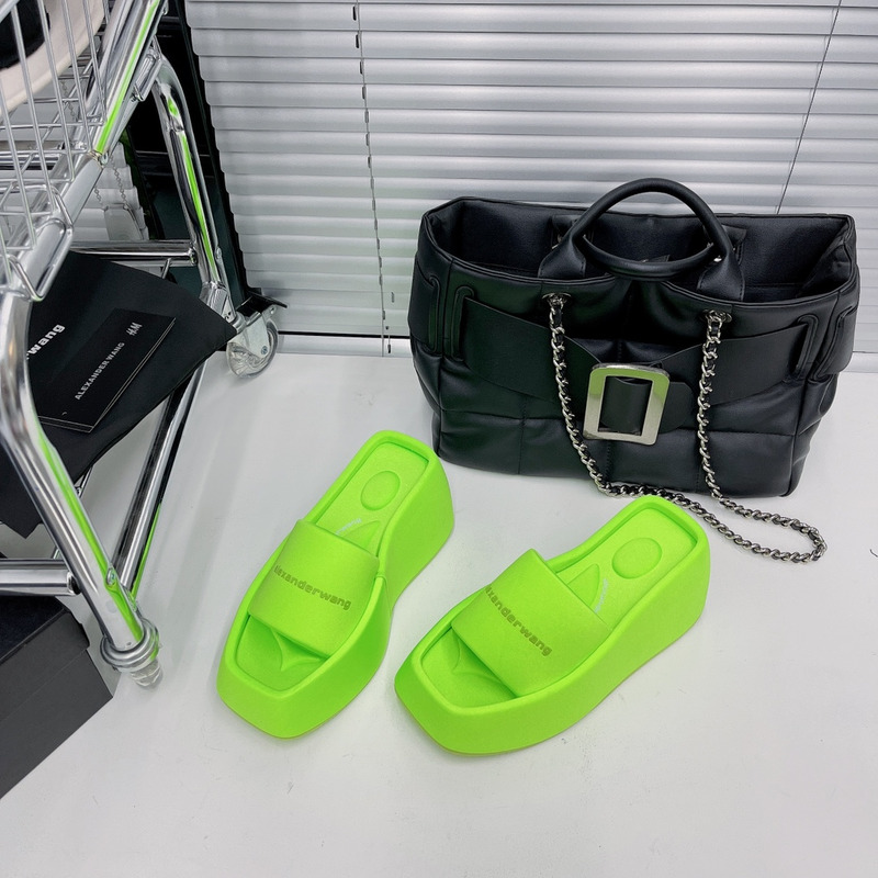 Alexander Wang Taji Platform Slide Sandal in Lycra Tender Green