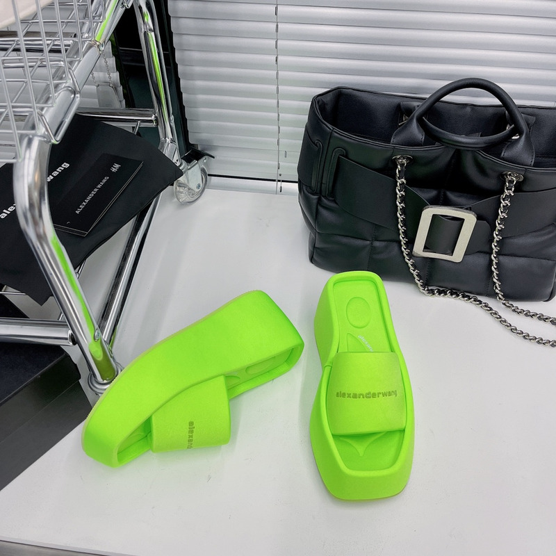 Alexander Wang Taji Platform Slide Sandal in Lycra Tender Green