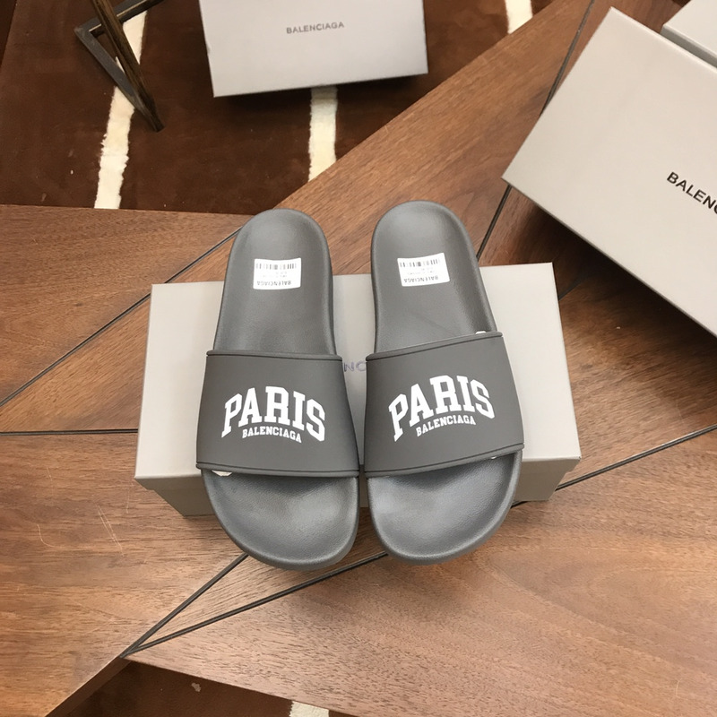 Ba*len*cia*ga paris pool slides grey&white