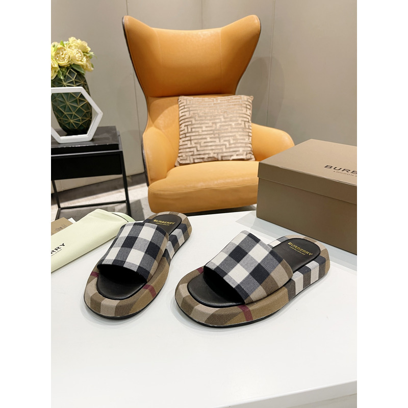 B**rry check cotton slides birch brown