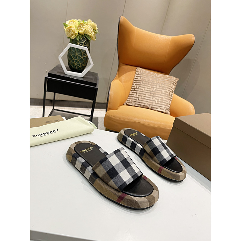 B**rry check cotton slides birch brown