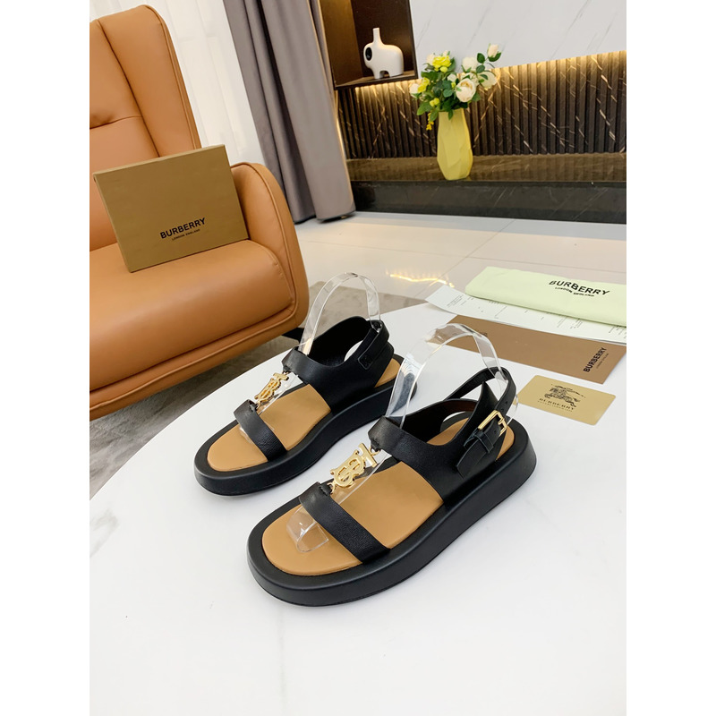 B**rry monogram motif leather sandals black