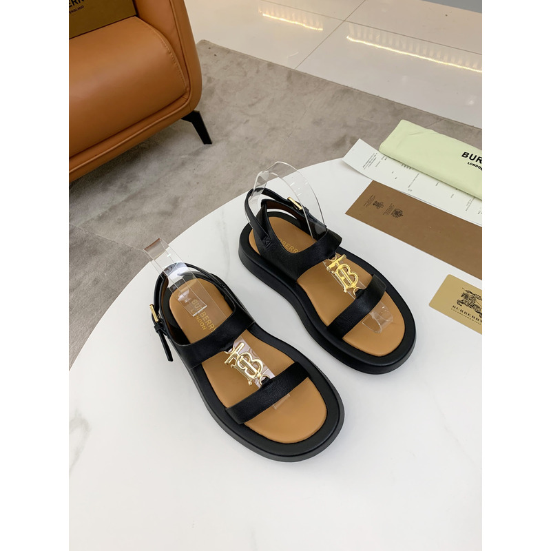 B**rry monogram motif leather sandals black