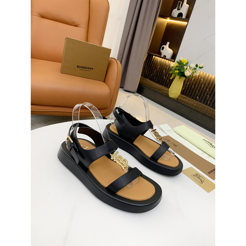 B**rry monogram motif leather sandals black