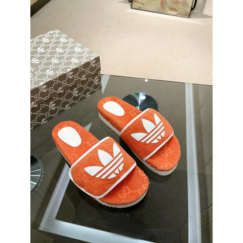 g*u*i x Ad*s gg platform sandal orange cotton sponge