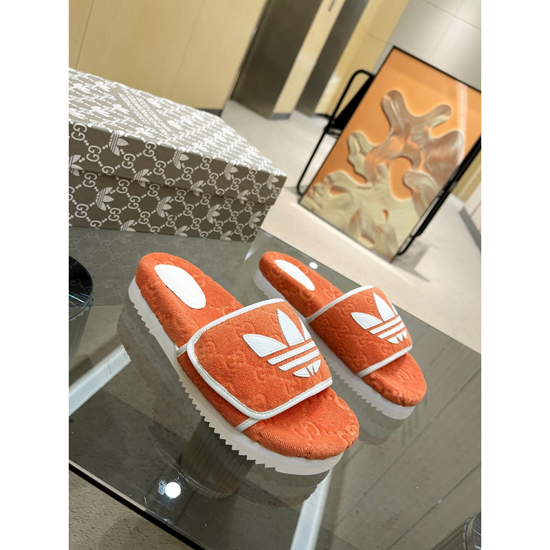 g*u*i x Ad*s gg platform sandal orange cotton sponge