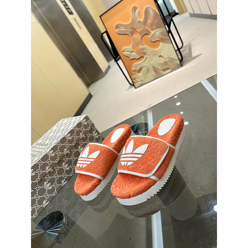 g*u*i x Ad*s gg platform sandal orange cotton sponge