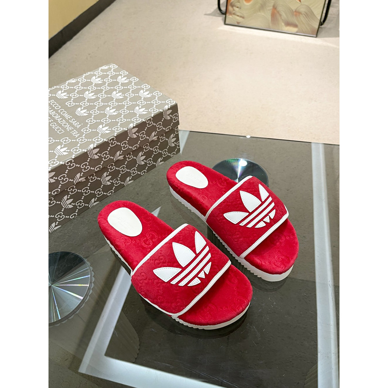 g*u*i x Ad*s gg platform sandal red cotton sponge