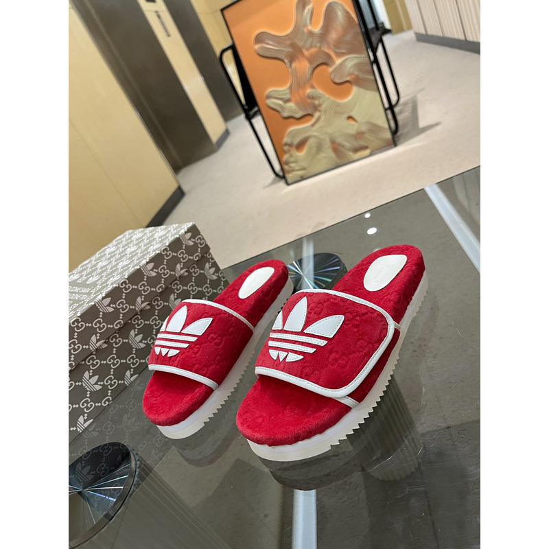 g*u*i x Ad*s gg platform sandal red cotton sponge