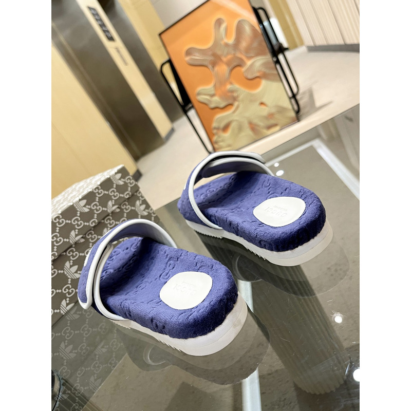 g*u*i x Ad*s gg platform sandal blue cotton sponge