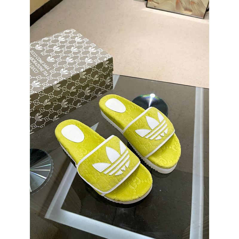 g*u*i x Ad*s gg platform sandal yellow cotton sponge